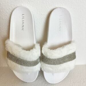 Liliana white rhinestone slides sandals size 10